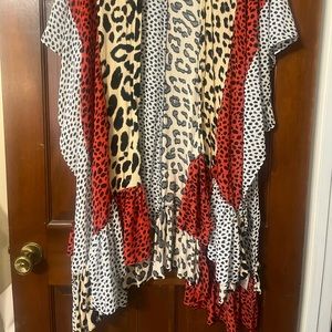 Umgee Women’s Kimono leopard animal print high low hem with 3/4 sleeves